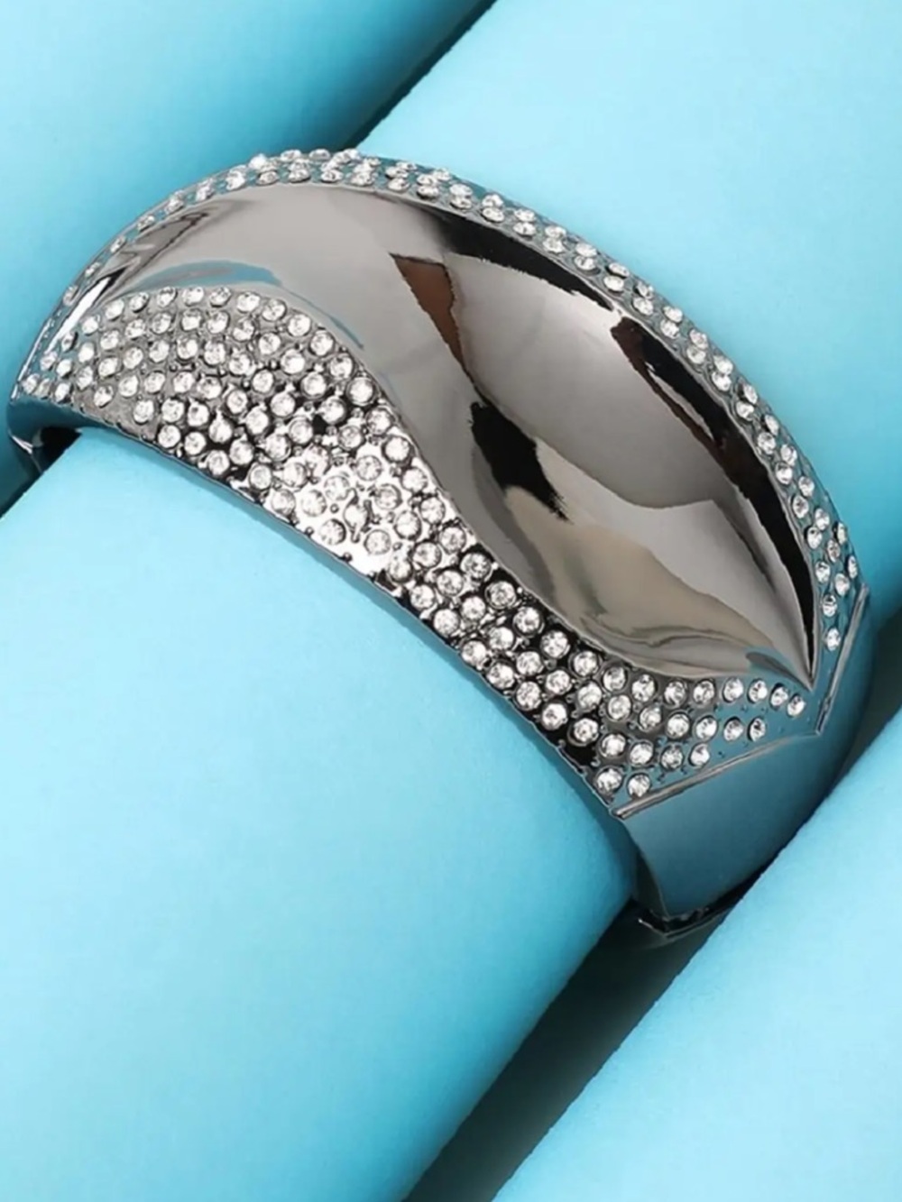Crystal-Embellished Silver Statement Cuff Bracelet